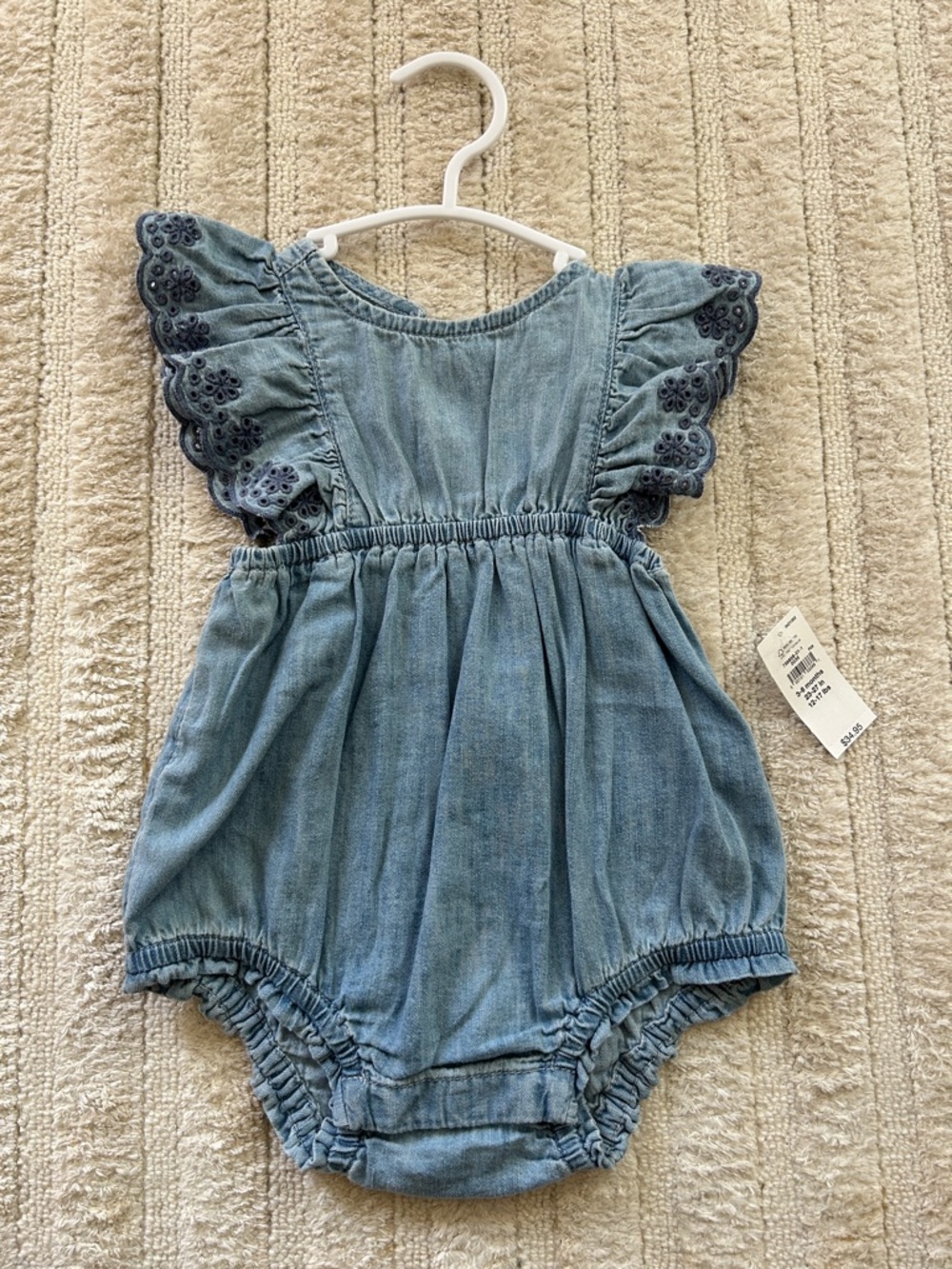 GAP Light Denim Blue Eyelet Flutter Sleeve Baby One-Piece